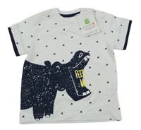 Nové - Bílo-tmavomodré vzoroané tričko s hrochem Topomini 