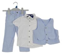 Nové - 4set - Bílá košile + světlemodrá vesta + kalhoty + tmavomodrý motýlek Pepco