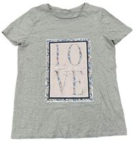 Sivé melírované tričko s nápisom a kvietkami Matalan