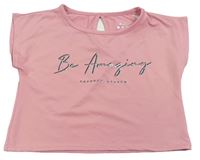 Růžové crop tričko s nápisy Matalan