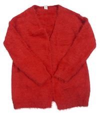 Červený chlpatý svetrový cardigan Tu