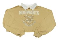 Svetlohnedá crop mikina s erbem a nápisem - Harry Potter a bielým golierikom H&M