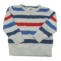 Svetlošedá -modro-tmavomodro-červený pruhovaný melírovaný sveter H&M