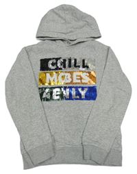 Sivá melírovaná mikina s překlápěcími flitre s nápismi a kapucňou H&M