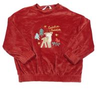 Červená plyšová mikina so sobom a stromčekmi  M&S