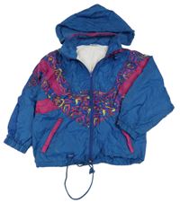 Petrolejovo-malinová šušťáková jarná bunda so vzorom a ukrývací kapucňou Formicula