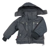 Tmavošedá šusťáková zimní bunda s odepínací kapucí