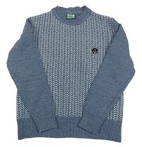 Modrošedo-biely vzorovaný melírovaný vlnený sveter