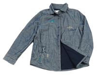 Tmavomodrá menšestrová podšitá košeľová bunda s obrázkami M&S