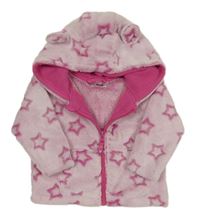 Ružovo-biela plyšová bunda s hviezdičkami a kapucňou s uškami Ergee