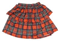 Červeno-kaki-čierno-biela kockovaná vrstvená sukňa