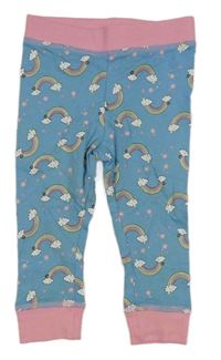 Modro-růžové pyžamové kalhoty s duhami a obláčky POCOPIANO