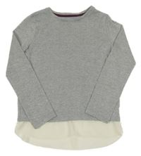 Šedo-stříbrné melírované úpletové mikinotriko s bielým šifónovým volánikom F&F