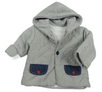Sivá prešívaná šusťákovo/fleecová zateplená bunda s kapucňou Bébé Caramel