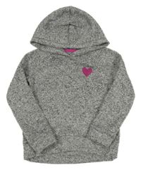 Sivo-bielo-čierna melírovaná pletená mikina so srdiečkom a kapucňou jumping beans