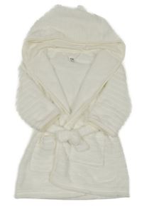 Bílý žebrovaný plyšový župan s kapucí s oušky C&A