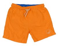 Kriklavoě oranžové plážové kraťasy so znakom s nápismi FISH&CHIPS