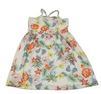 Smotanové čipkové letné šaty s kvetmi a lístečky YD