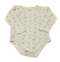 Smetanové puntíkaté zavinovací body s kytčkami Vertbaudet