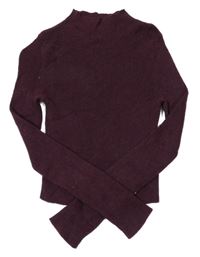 Tmavovínový melírovaný rebrovaný svetrový crop rolák New Look