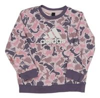 Světlerůžovo-tmavofialová vzorovaná mikina s dinosaury Adidas