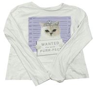 Biele crop tričko s mačičkou H&M