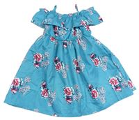 Modré květované lehké šaty s volánem 