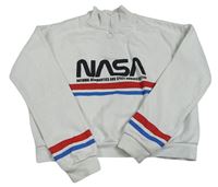 Biela crop mikina s nápisom a pruhy - NASA H&M