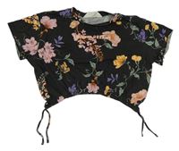 Antracitové kvetované crop tričko s nápisom H&M