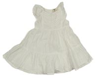 Biele plátenné šaty s madeirou a volánikmi B´Gosh