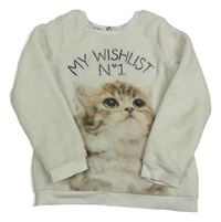 Smotanová chlpatá mikina s mačkou H&M