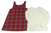 Nové - 2set - Červeno-farebné trblietavé kockované šaty + smotanové tričko s golierikom H&M
