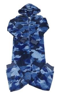 Modrá army chlupatá kombinéza s kapucí F&F