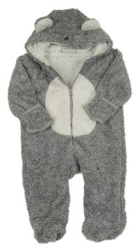 Sivo-biela chlpatá podšitá kombinéza s kapucí - koala zn. Topomini