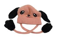 Ružová pletená čapica s oušky - pes