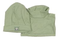 2set - Zelenkavá žebrovaná bavlněná čepice s nášivkou + vsadka s rolákem H&M