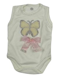 Smetanové body s motýlem z kamínků a mašlí