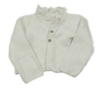 Bílý propínací svetr s límečkem s madeirou Tu