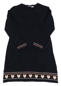 Tmavomodré svetrové šaty so vzorom a srdiečkami Lupilu