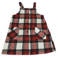 Červeno-světlešedo-černé kostkované vlněné šaty s knoflíky Primark