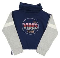 Tmavomodro-šedá mikina s nápisem a komínovým límcem Staccato