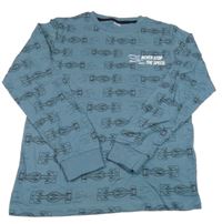 Modrošedé tričko s formulami a nápisom Zeeman