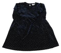 Tmavomodré bodkovaná é zamatové šaty Name it