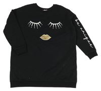 Čierne teplákové šaty s řasami a ústy Lipsy London