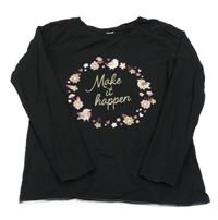 Čierne tričko s kvetinami a vtáčky Dopodopo