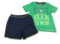 2set - Zelené tričko s fotbalovým míčem + tmavomodré bavlněné kraťasy Topolino