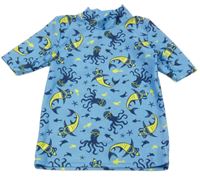 Modré UV tričko so žralokmi a chobotnicemi