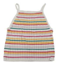 Bielo-farebný pruhovaný rebrovaný pletený crop top H&M