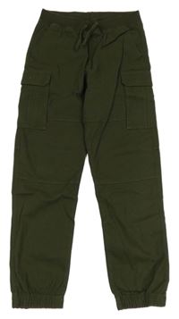 Khaki plátěné cargo cuff kalhoty s úpletovým pasem H&M
