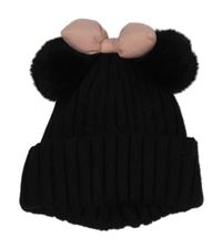 Černá žebrovaná pletená čepice s bambulemi a mašlí - Minnie H&M